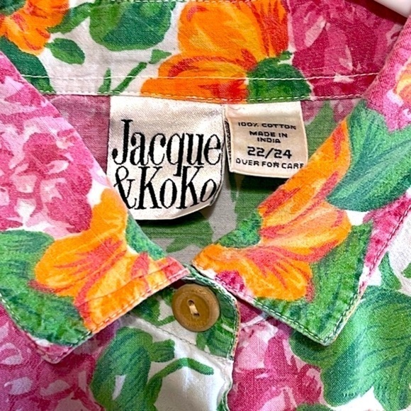 VINTAGE Jacque & KoKo Floral Short Sleeve Button Down Shirt Size 22/24 - Picture 5 of 10